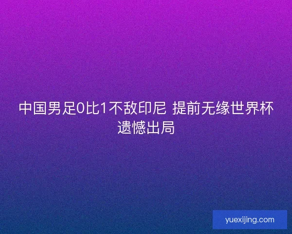 中国男足0比1不敌印尼 提前无缘世界杯遗憾出局