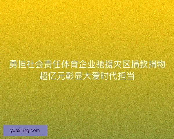 勇担社会责任体育企业驰援灾区捐款捐物超亿元彰显大爱时代担当